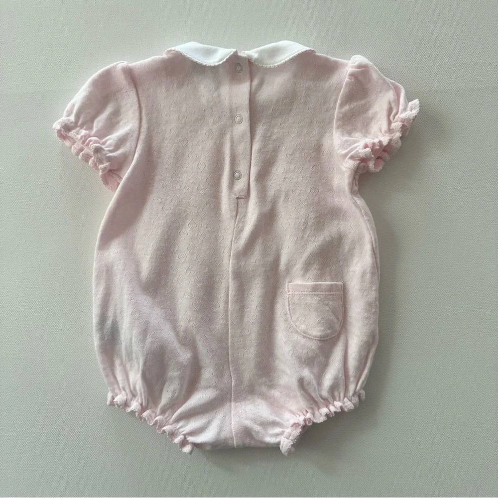 Janie and Jack 3-6 Months Baby Girl Pink Smocked Bubble Romper Peter Pan Collar
